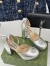Gucci Platform Pumps in Silver Metallic Lether with Crystals G