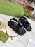 Gucci Women's Velcro Sandals in Black Leather with Double G