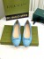Gucci Ballet Flats in Blue Leather with Stitched Interlocking G