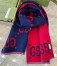 Gucci GG Jacquard Wool Silk Scarf in Blue and Red 