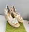 Gucci Espadrille Wedge Sandals In Multicolor GG Linen