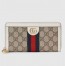Gucci Ophidia Zip Around Wallet in Beige Canvas with White Leather