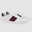 Gucci Men's Ace Sneakers in White Leather with Blue & Red Web