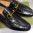 Gucci Men's Jordaan Loafers in Black Crocodile Embosses Leather