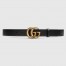 Gucci Black Leather Belt 30MM with Antiqued Brass Double G Buckle