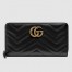 Gucci GG Marmont Zip Around Wallet In Black Matelasse Leather