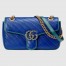 Gucci GG Marmont Small Shoulder Bag In Blue Matelasse Diagonal Leather