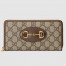 Gucci Horsebit 1955 Zip Around Wallet in GG Supreme with Brown Leaher