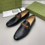 Gucci Women's Foldable Slim Horsebit Loafers in Black Leather with Web