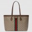 Gucci Ophidia GG Medium Tote Bag in GG Canvas with Brown Leather