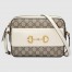 Gucci Horsebit 1955 Small Shoulder Bag in GG Canvas with White Leather