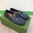 Gucci Men's Drive Loafers in Blue Leather with Interlocking G