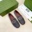 Gucci Men's Drive Loafers in Grey Leather and GG Supreme Canvas