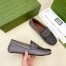 Gucci Men's Drive Loafers in Grey Leather and GG Supreme Canvas