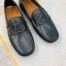 Gucci Men's Drive Loafers in Black Leather with Cut-out Interlocking G