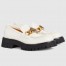 Gucci Women's Lug Sole Loafers in White Leather with Enameled G