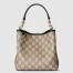 Gucci GG Emblem Mini Bucket Bag in Beige GG Canvas with Black Leather