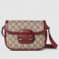 Gucci Horsebit 1955 Soft Mini Shoulder Bag in GG Canvas with Red Leather