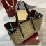 Gucci GG Emblem Medium Tote Bag in Beige GG Canvas with Black Leather