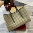 Gucci GG Emblem Medium Tote Bag in Beige GG Canvas with Black Leather