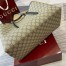 Gucci GG Emblem Medium Tote Bag in Beige GG Canvas with Black Leather