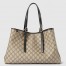 Gucci GG Emblem Medium Tote Bag in Beige GG Canvas with Black Leather