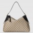 Gucci GG Emblem Medium Shoulder Bag in Beige GG Canvas with Black Leather