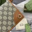 Gucci GG Emblem Super Mini Shoulder Bag in Beige GG Canvas with Brown Leather