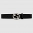 Gucci Black Leather Belt 38MM with Silver Interlocking G Buckle 