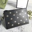 Gucci Portfolio Pouch in Black Leather with Bee and Star