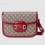 Gucci Horsebit 1955 Shoulder Bag in GG Canvas with Red Leather