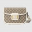 Gucci Horsebit 1955 Shoulder Bag in GG Canvas with White Leather