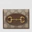 Gucci Horsebit 1955 Card Case Wallet in GG Supreme with Brown Leaher