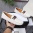 Gucci Interlocking G Horsebit Drive Loafers in White Leather with Web