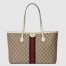 Gucci Ophidia GG Medium Tote Bag in GG Canvas with White Leather