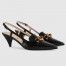Gucci Slingback Pumps in Black Leather with Bamboo Horsebit