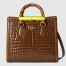 Gucci Diana Small Tote Bag in Brown Croc-embossed Leather