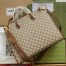 Gucci Medium Tote Bag in Beige GG Supreme Canvas with Brown Leather
