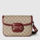 Gucci Horsebit 1955 Soft Small Shoulder Bag in GG Canvas with Red Leather